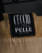 "CECCHI LINEA PELLE" 90’s Suede leather floral cutwork hem skirt