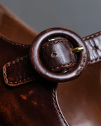 "PRADA" Brown leather stepped sole wedge heel pumps