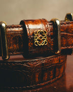-SPECIAL- “LOEWE” 80’s-90’s Crocodile pattern anagram leather belt