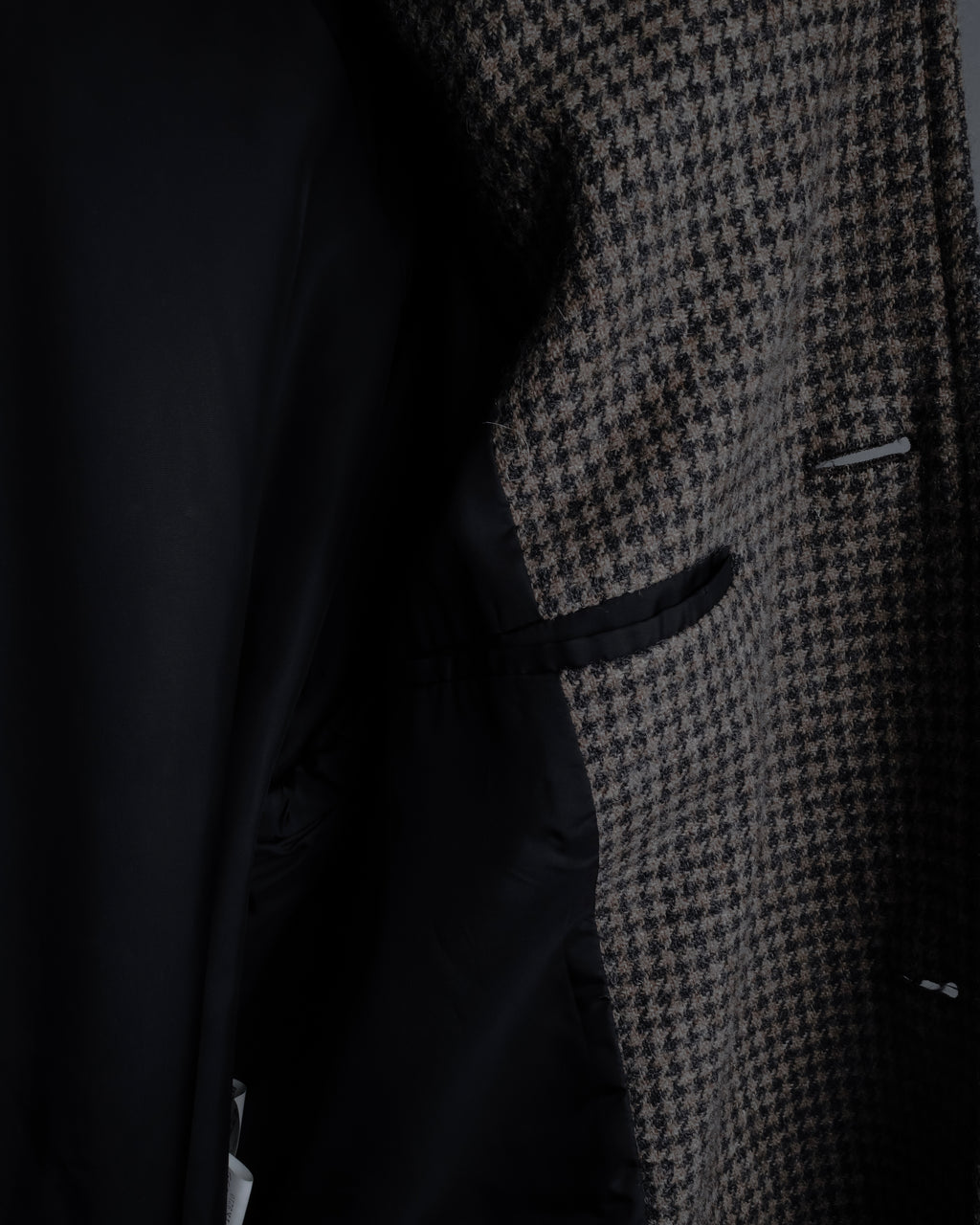 "tricot COMME des GARCONS" Leather collar design houndstooth pattern oversized long coat