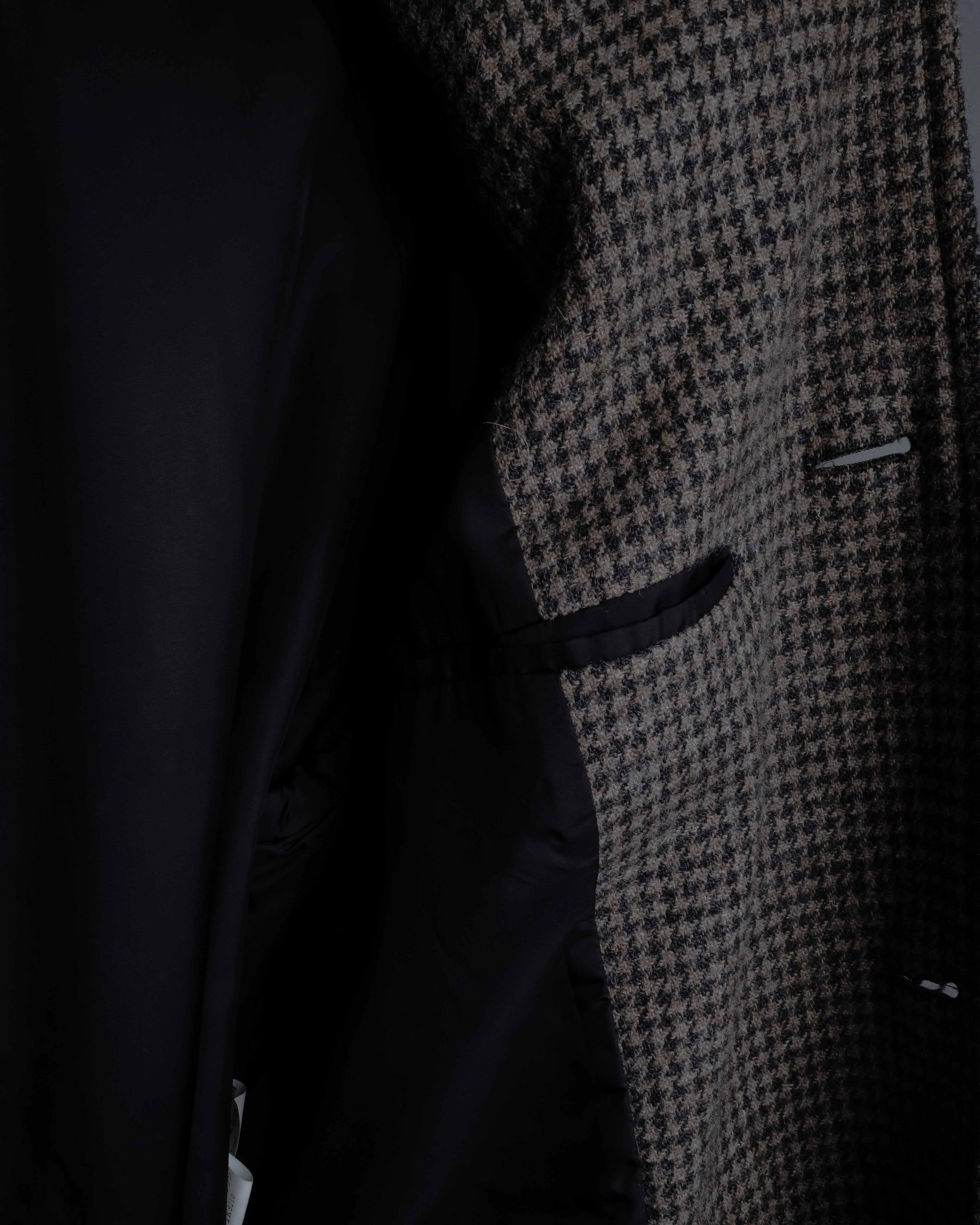 "tricot COMME des GARCONS" Leather collar design houndstooth pattern oversized long coat