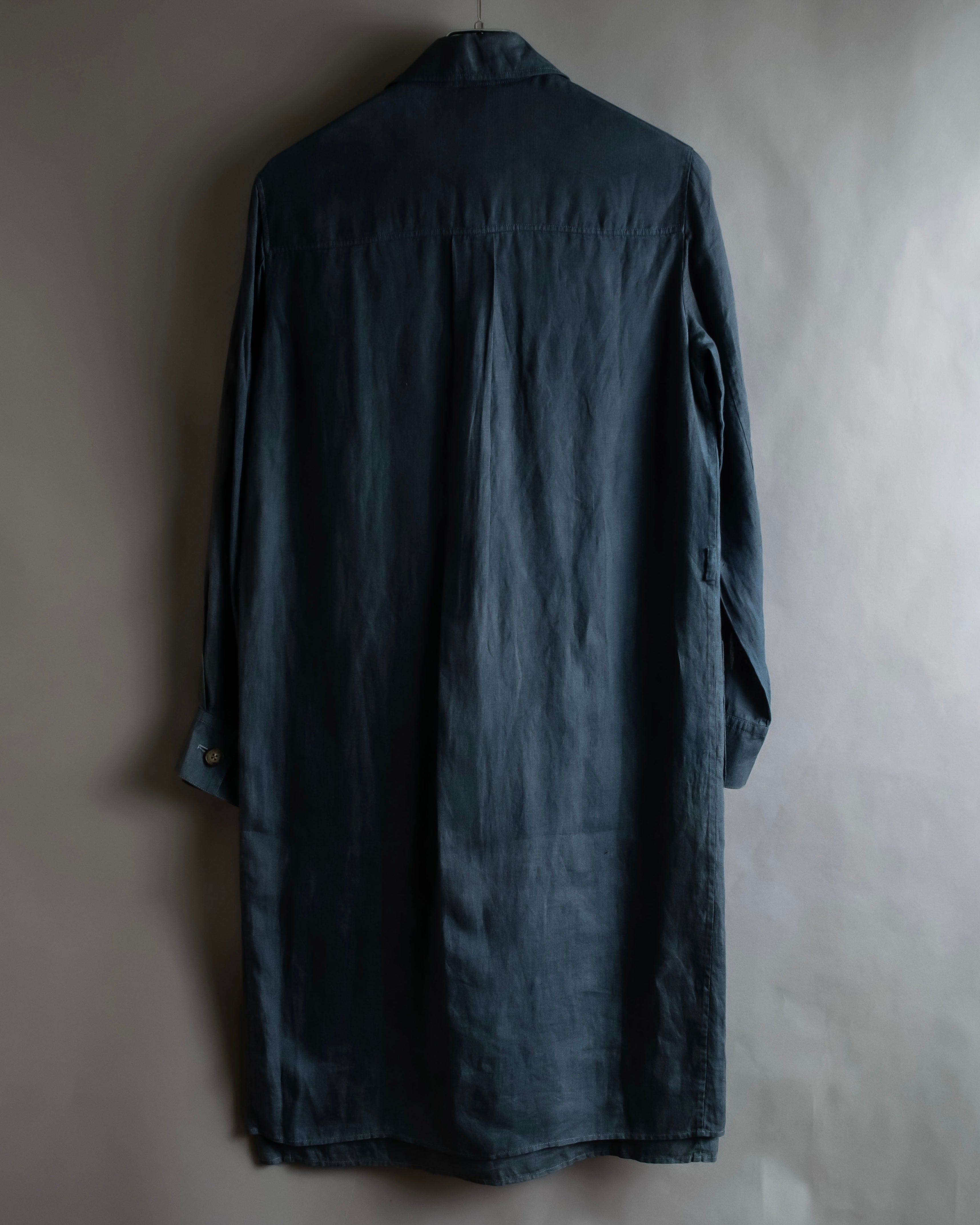 "HERMES" 90's Military detail linen long shirt dress