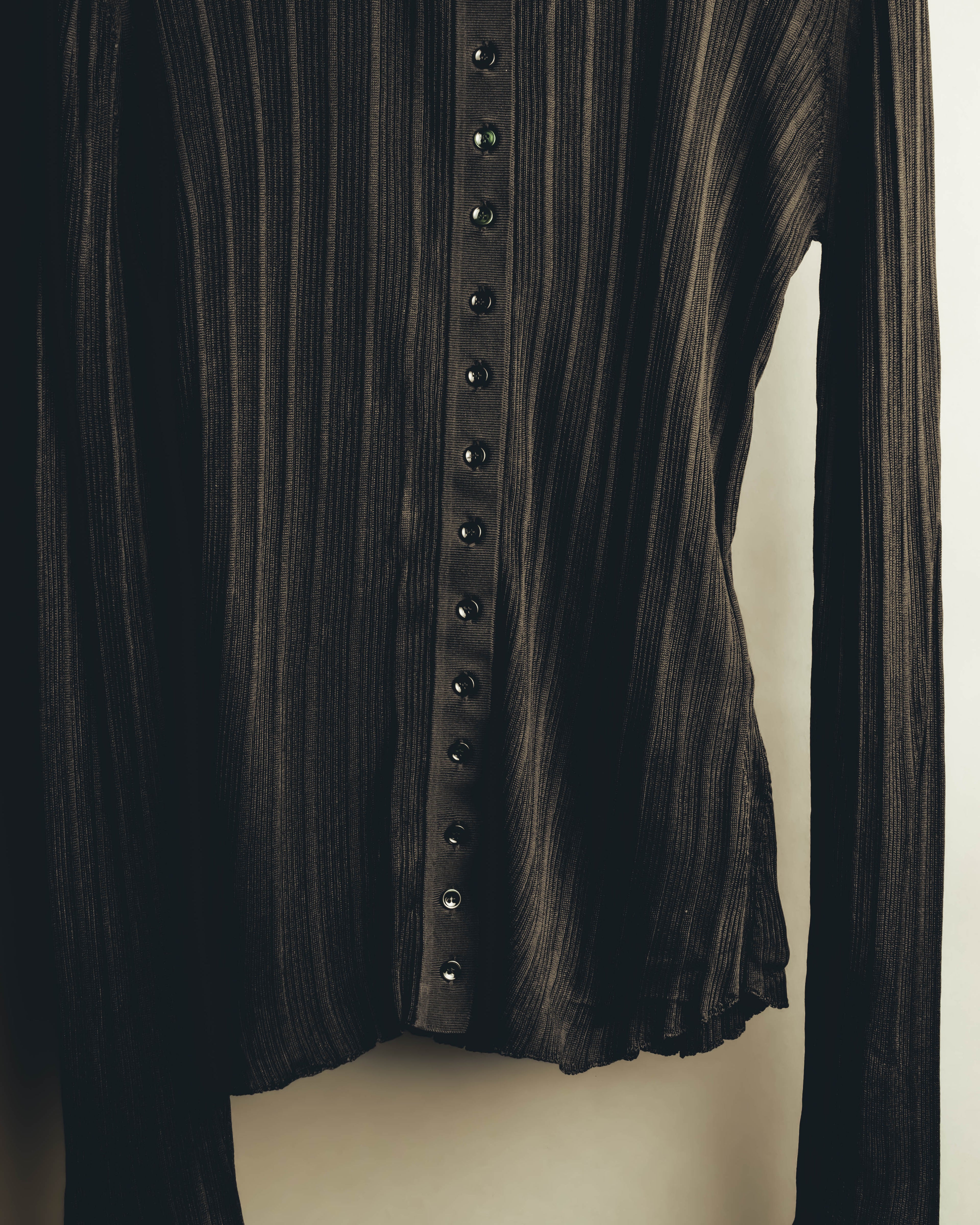"SAINT LAURENT PARIS" 2020's Sheer ribbed silk blend polo cardigan