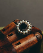 -SPECIAL- “Tiffany & Co.” 2000’s Pearl and black stone Ziegfeld cocktail ring