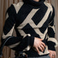 "BALMAIN" Geometric pattern turtleneck ribbed knit pullover