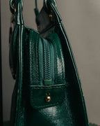 -SPECIAL- "Yves Saint Laurent" 80's-90's Glossy green exotic leather shoulder handbag