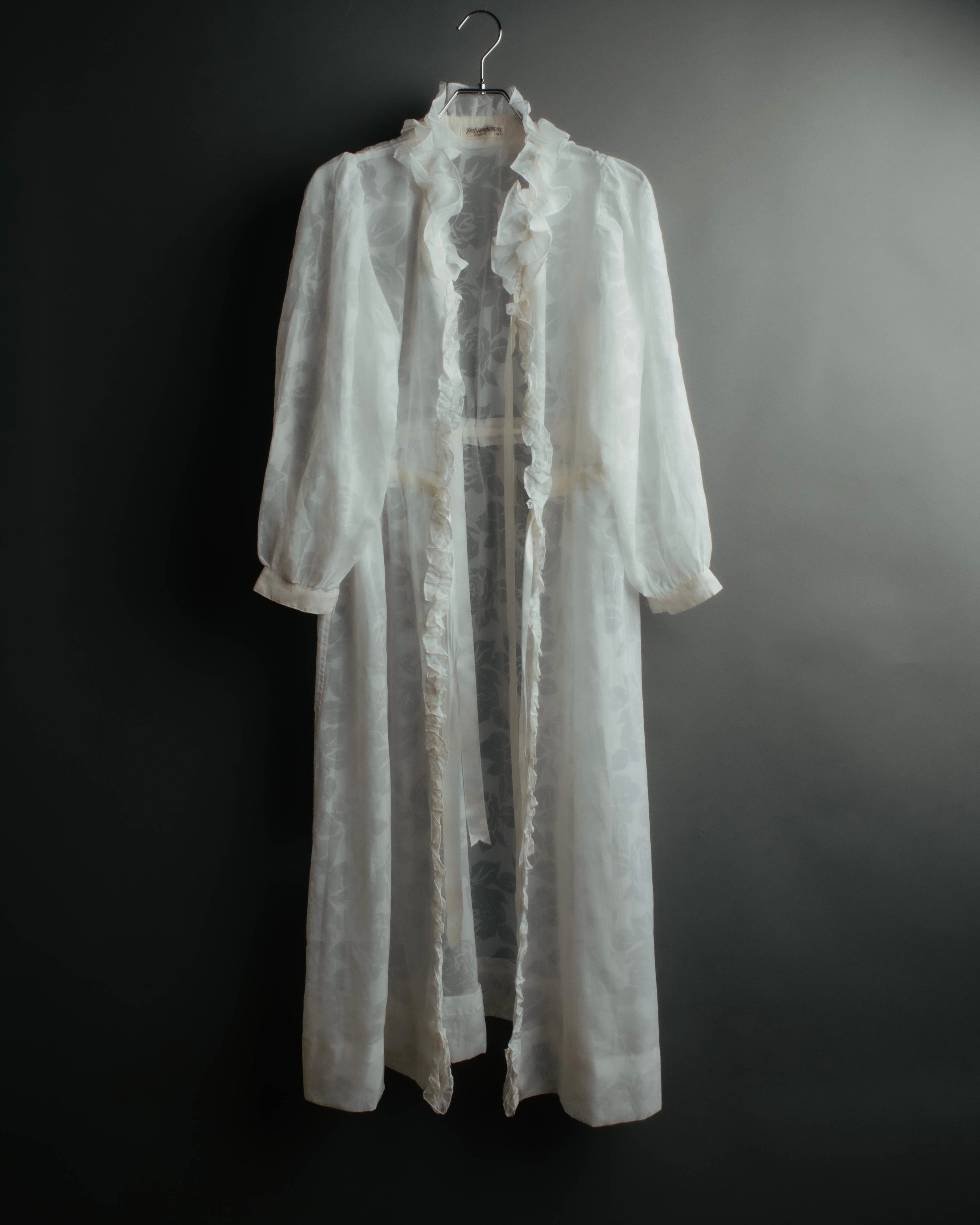 “Yves Saint Laurent” 80’s-90’s Sheer floral ruffle lingerie robe
