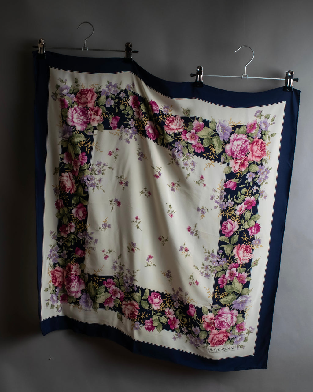 "YVES SAINT LAURENT" Peony small flower bouquet pattern silk scarf