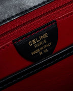 "CELINE" 80's-90's Square silhouette gold parts design leather hand bag