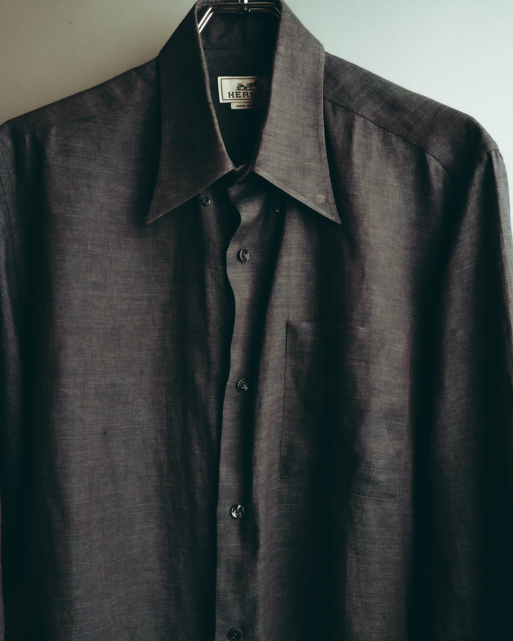 -SPECIAL- “HERMES” 90’s-00’s wide-collar linen shirt