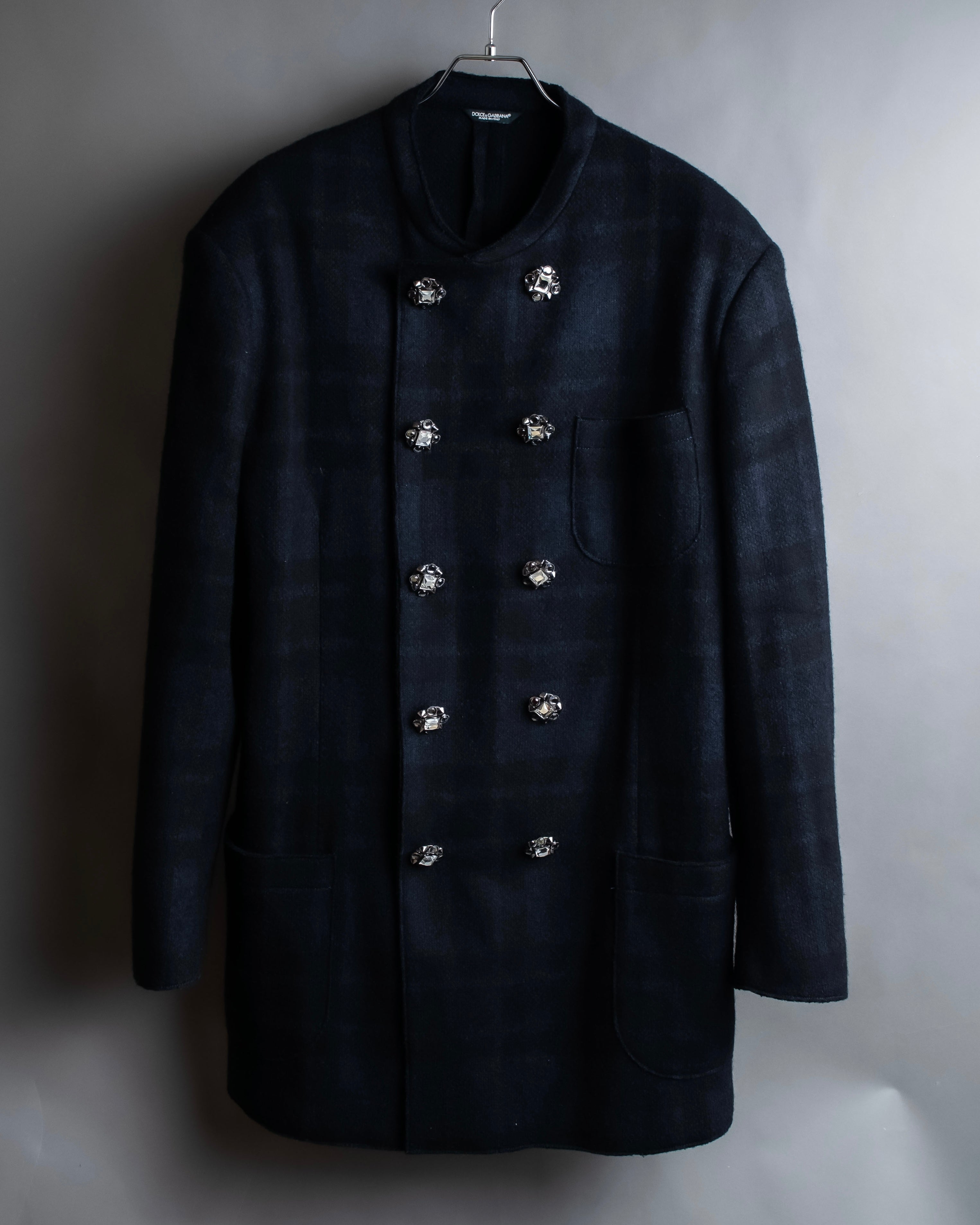 "DOLCE & GABBANA" Double-breasted bejeweled button check pattern jacket