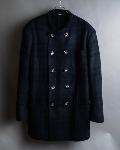 "DOLCE & GABBANA" Double-breasted bejeweled button check pattern jacket