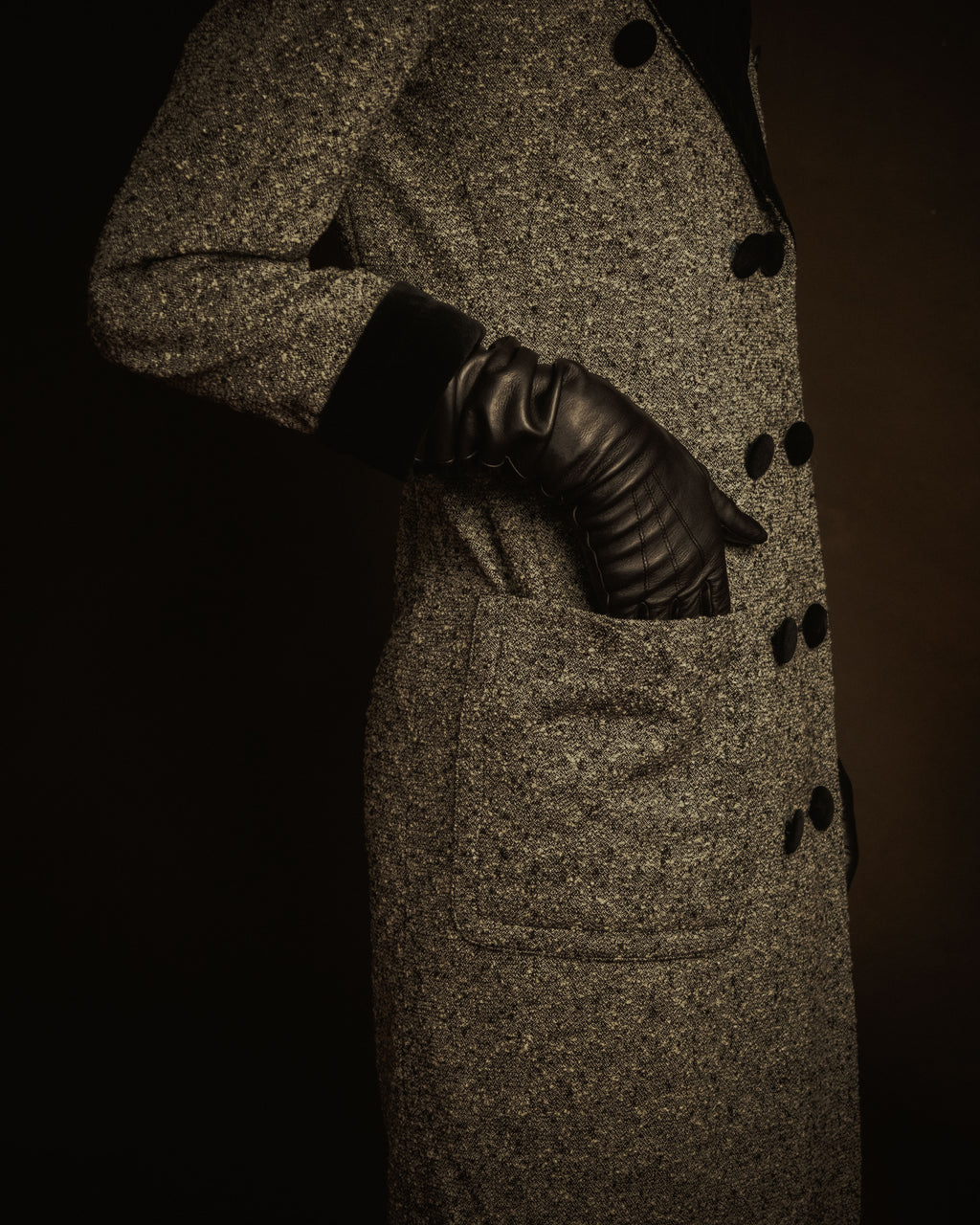 –SPECIAL– "CELINE" 70’s-80’s Classic tweed velvet-collar long coat