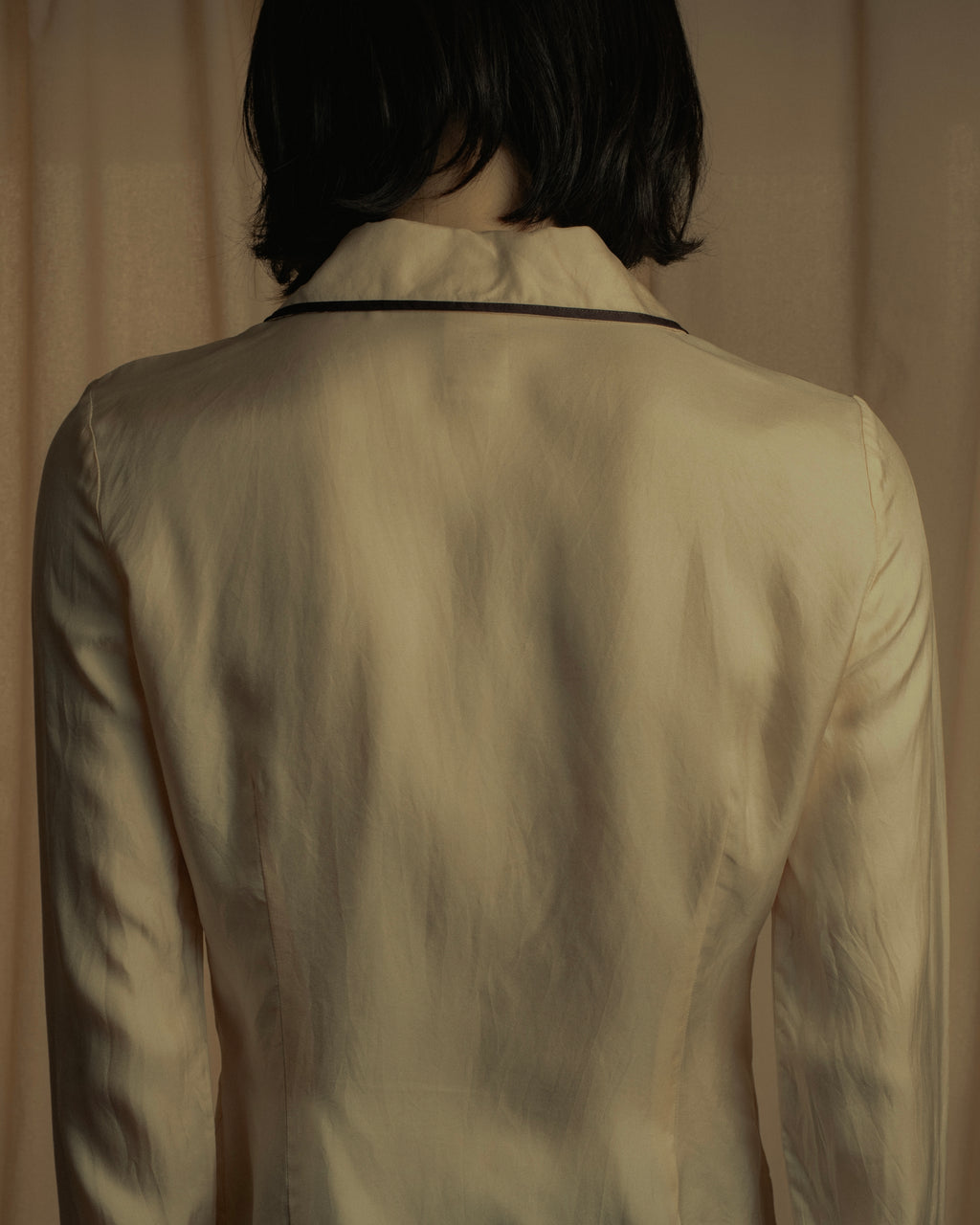 "CELINE" 00’s Piped ruffle silk blouse