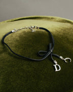 "Christian Dior" Ribbon charm leather cord choker necklace