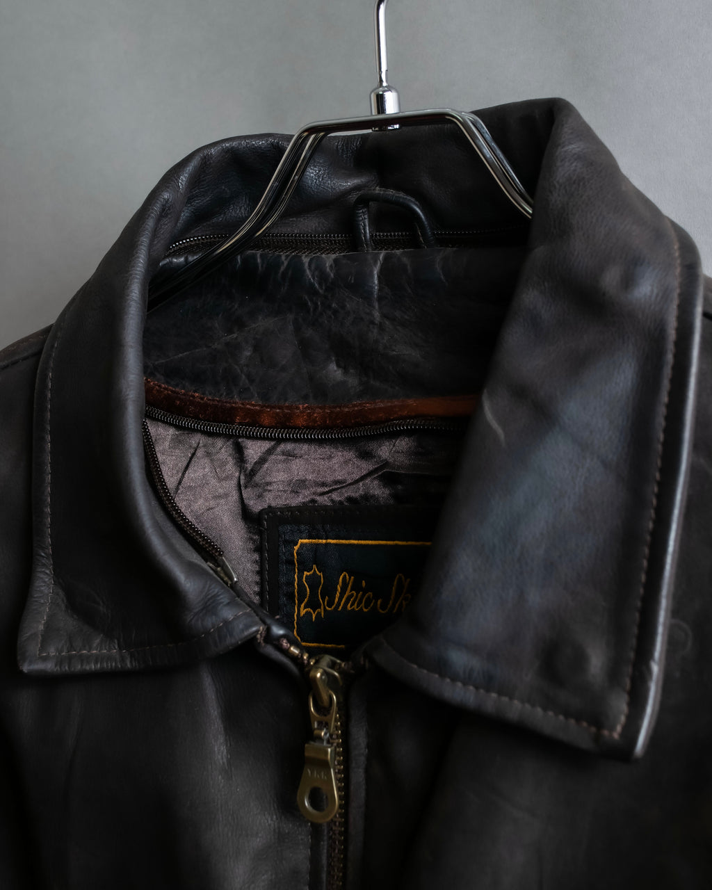 "Vintage oversized zip up leather jacket"
