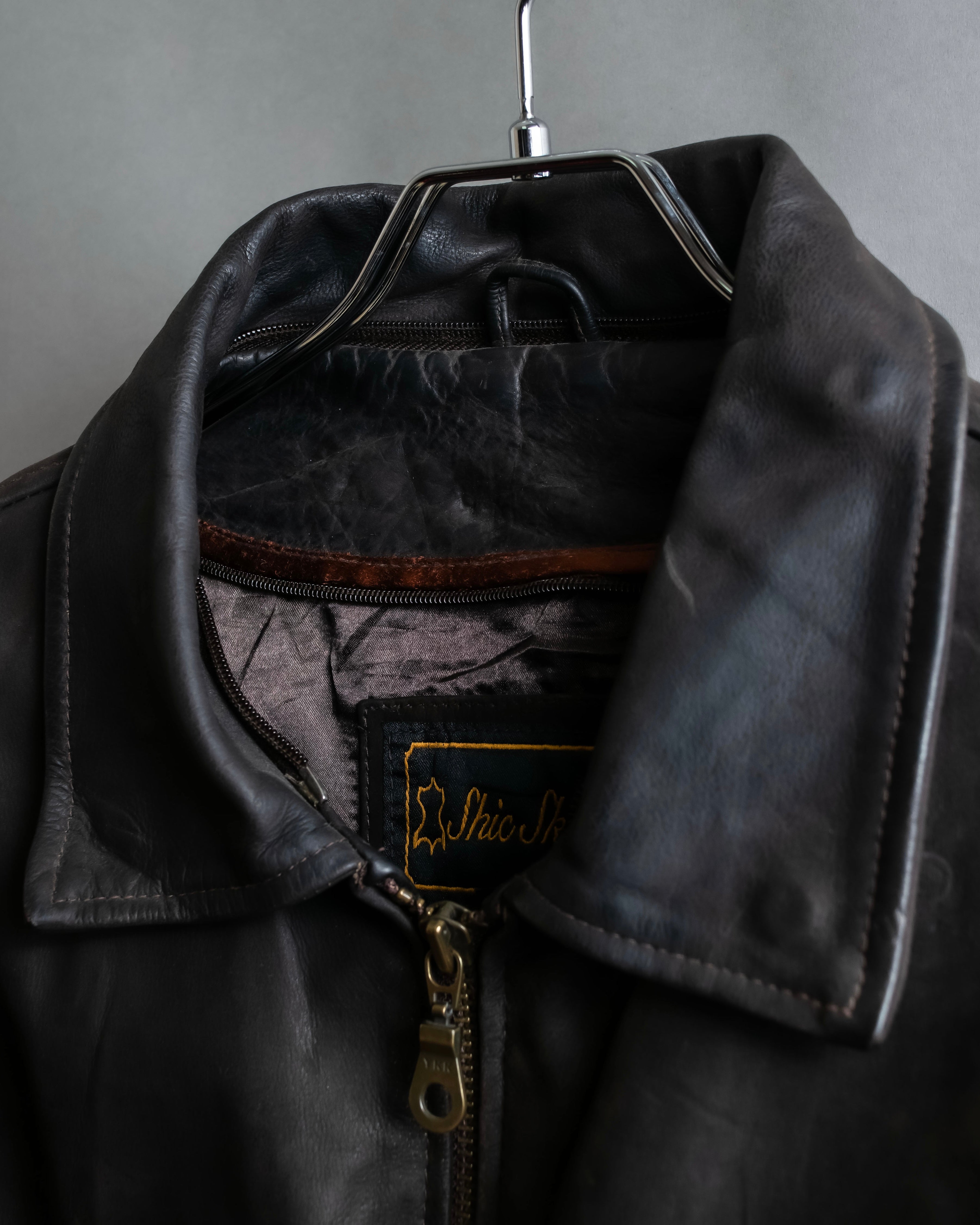 "Vintage oversized zip up leather jacket"