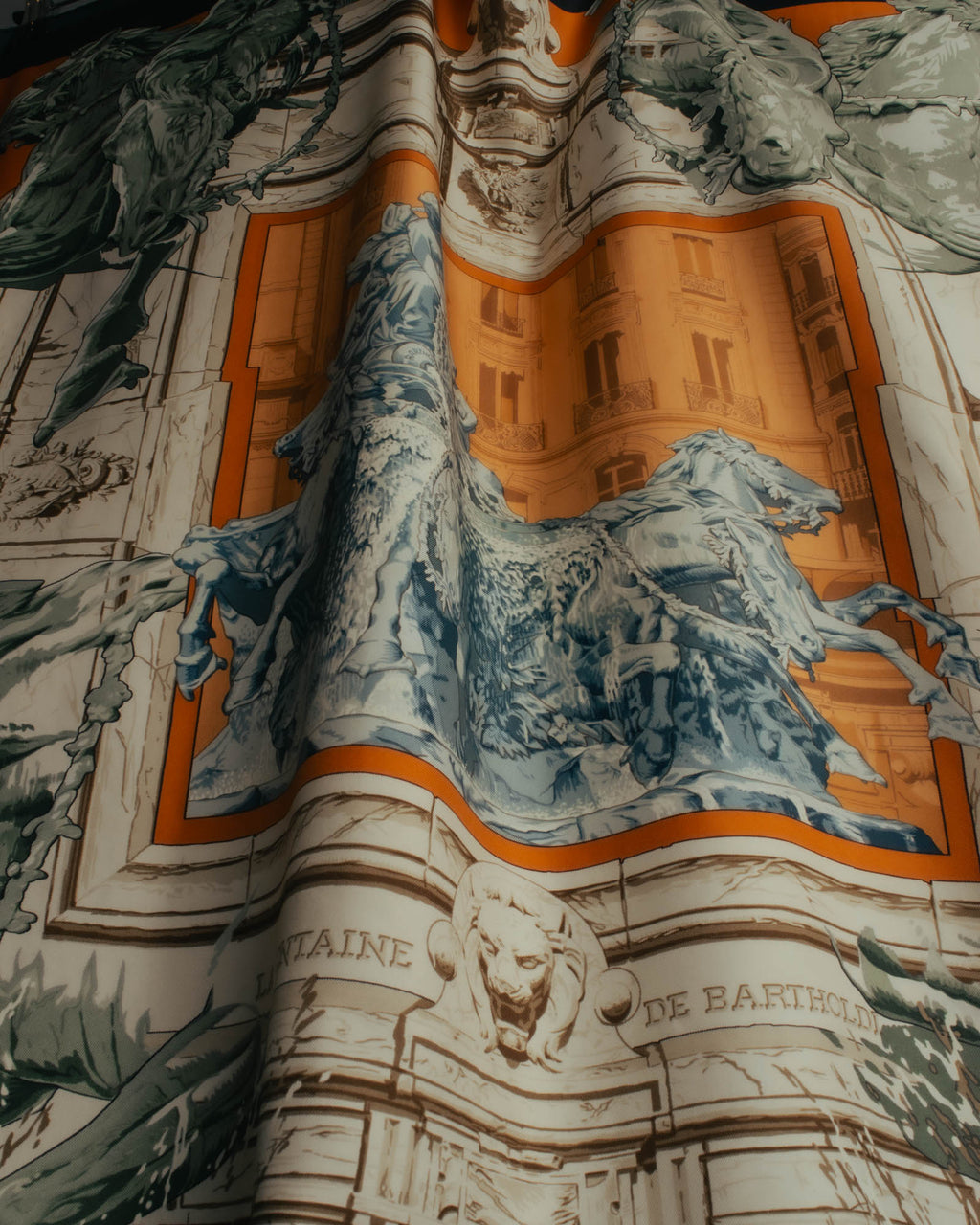 "Hermès" 90's-00's Architectural printed silk scarf