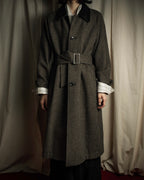 "tricot COMME des GARCONS" Leather collar design houndstooth pattern oversized long coat