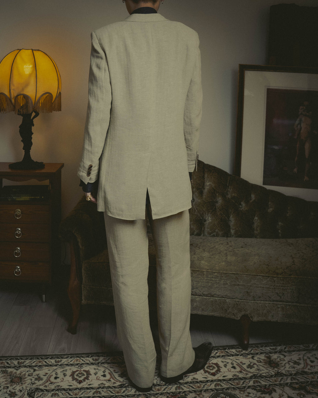 -SPECIAL- “HERMES” 80’s-90’s Herringbone linen suit set