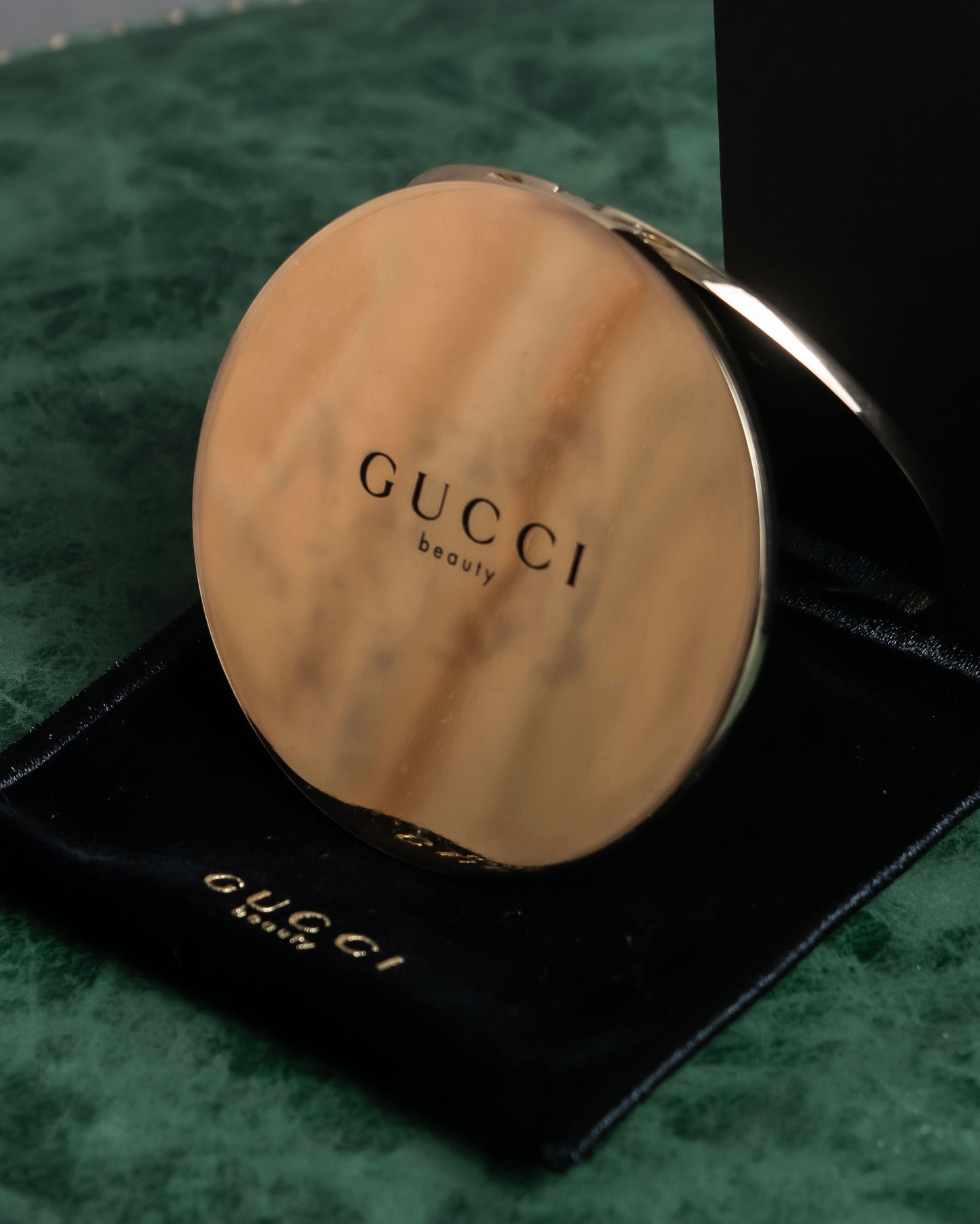 "GUCCI" Gold metal design logo engraved hand mirror