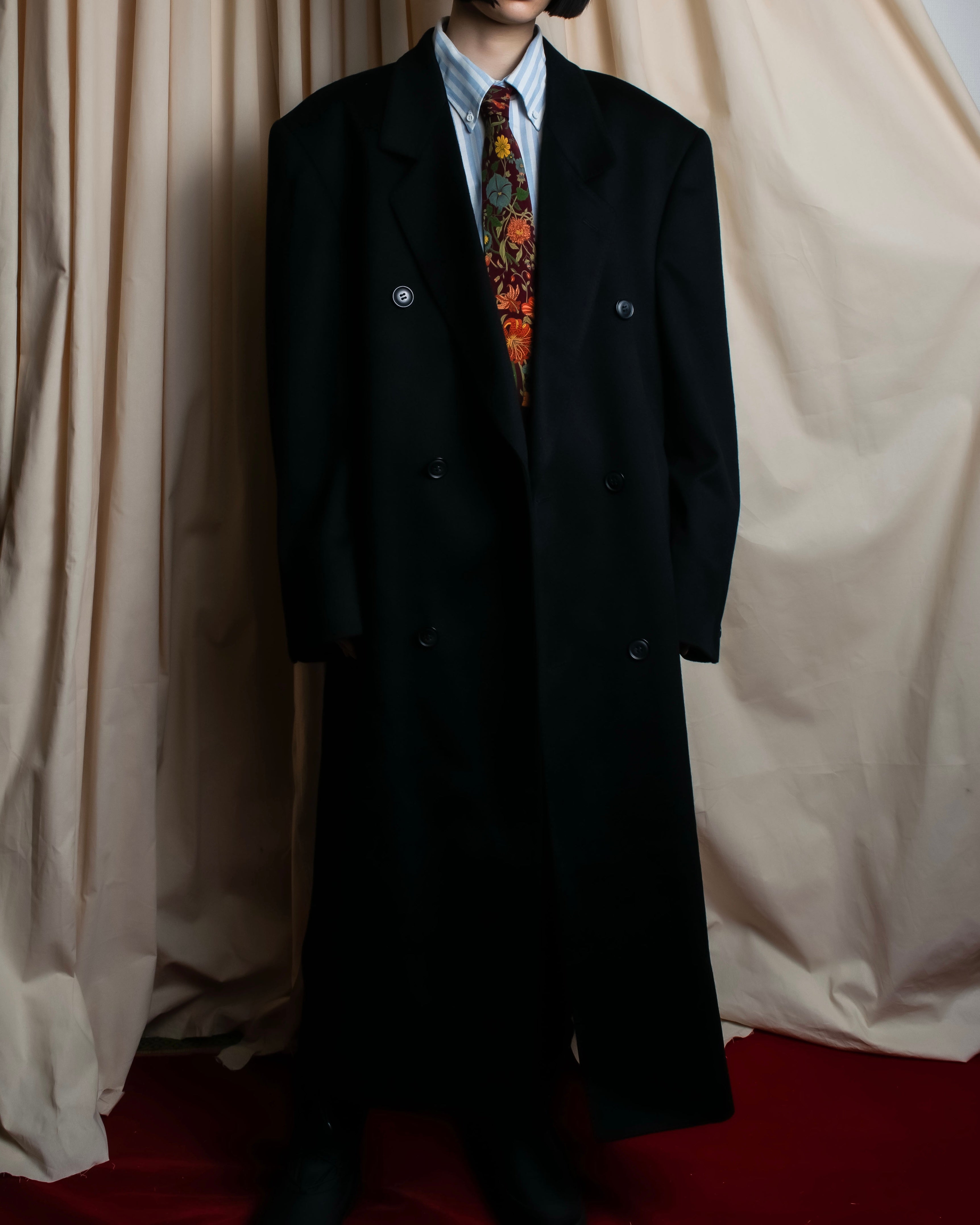 "Vintage super maxi length double-breasted oversized chester coat"