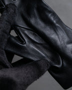 "HERMES" Stud &amp; ring design anjo leather gloves