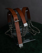 "CELINE" Oval link chain design leather combination belt
