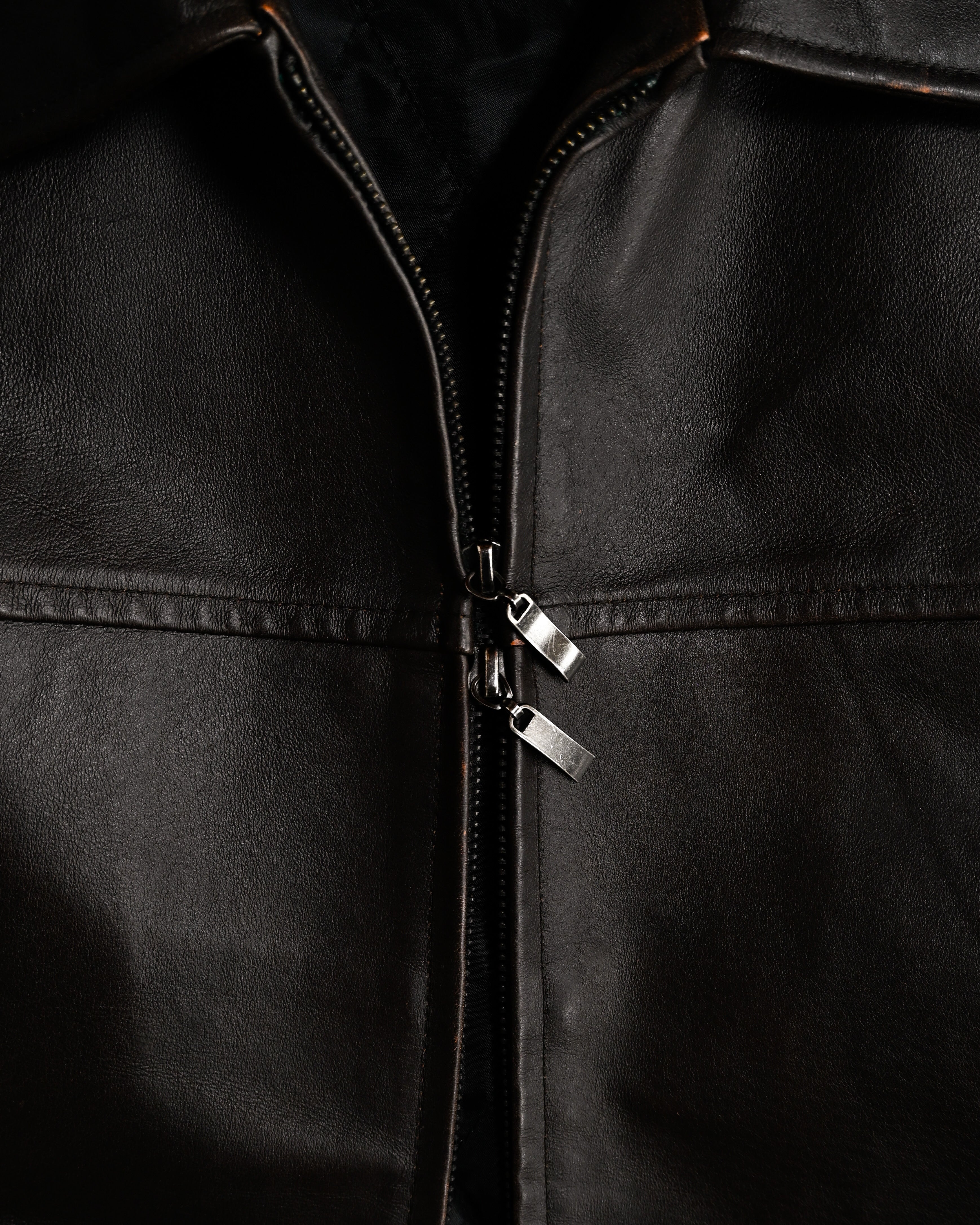 VINTAGE / Architectural Leather Jacket Dark Brown