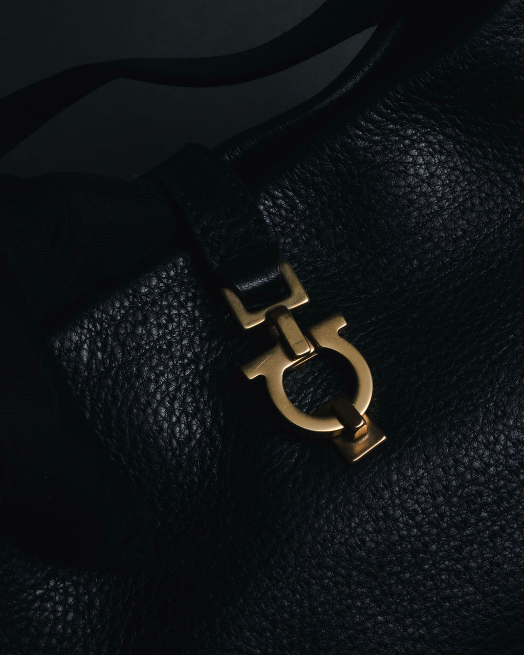 “Salvatore Ferragamo” Pebbled leather gancini hobo shoulder bag