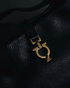 “Salvatore Ferragamo” Pebbled leather gancini hobo shoulder bag