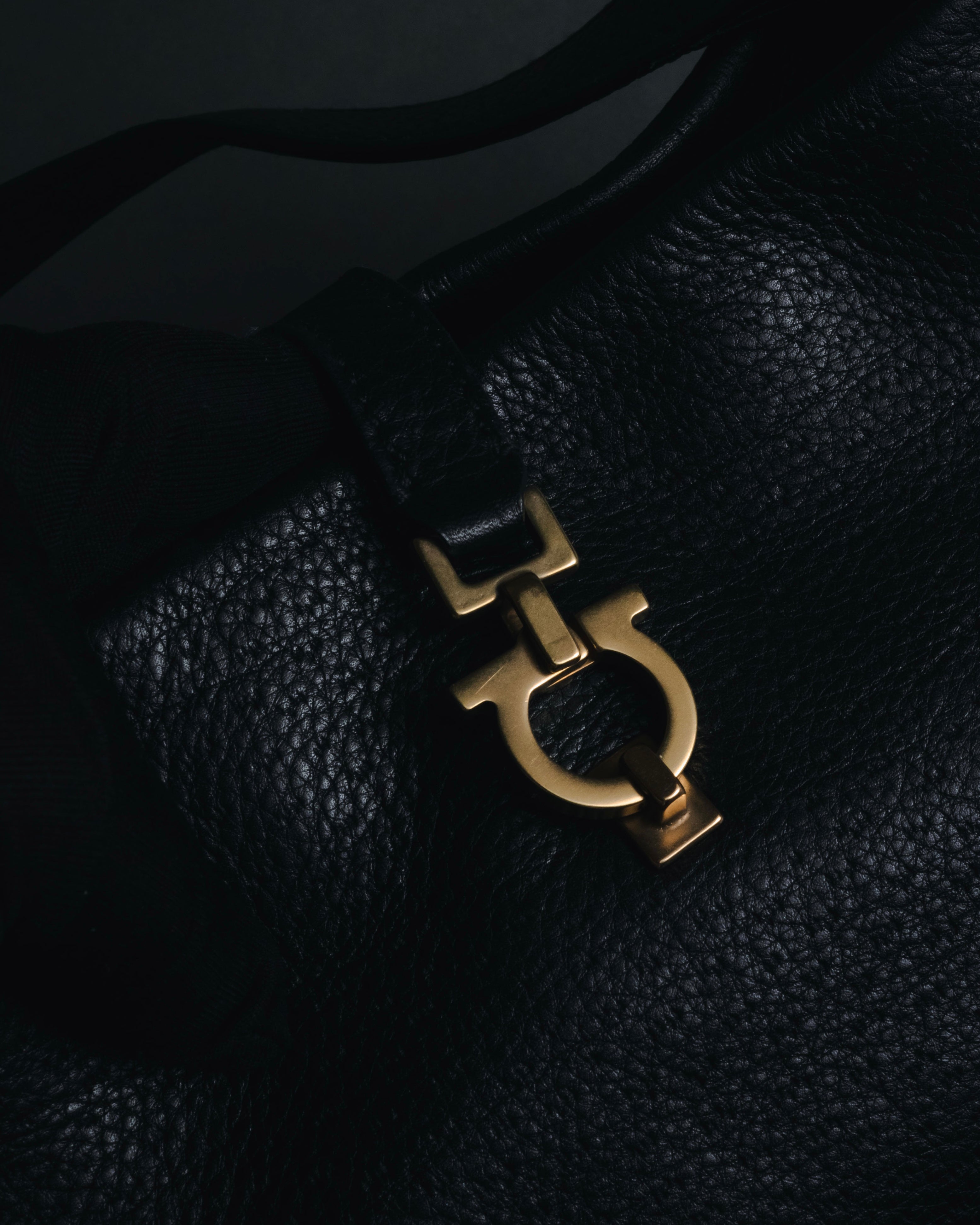 “Salvatore Ferragamo” Pebbled leather gancini hobo shoulder bag