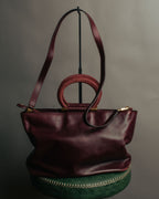 “CELINE” 90’s-00’s Burgundy leather ring handle tote bag