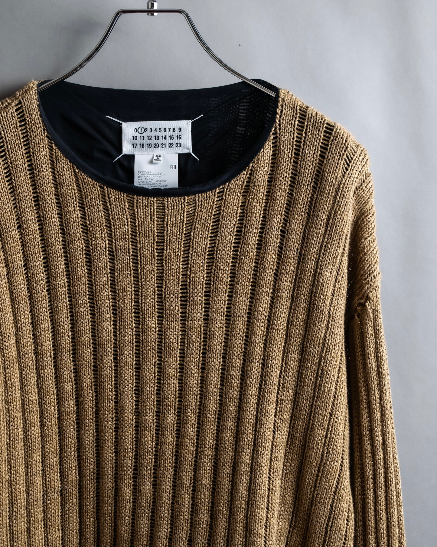 "MAISON MARGIELA" Ribbed drawcord cotton linen knit pullover