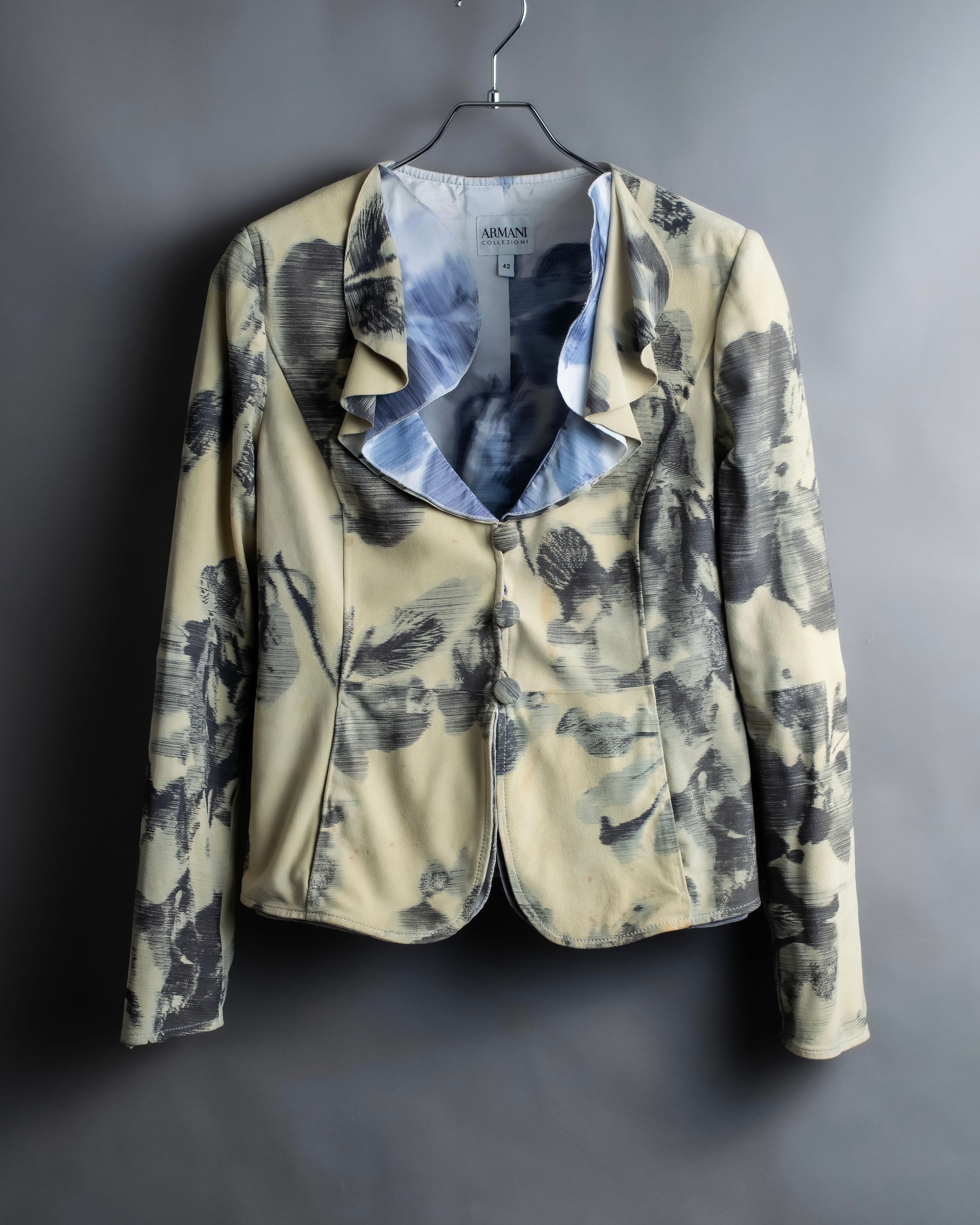 "ARMANI" Botanical print frilled collar jacket