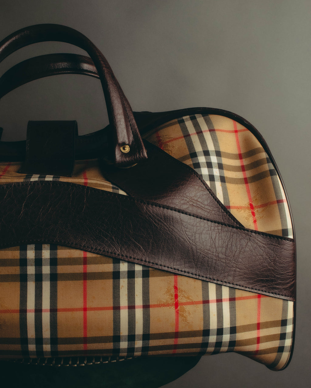 -SPECIAL- "Burberrys" 80's-90's Classic check textured leather boston bag