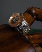 "CHANEL" Camellia motif rhinestone logo design ring