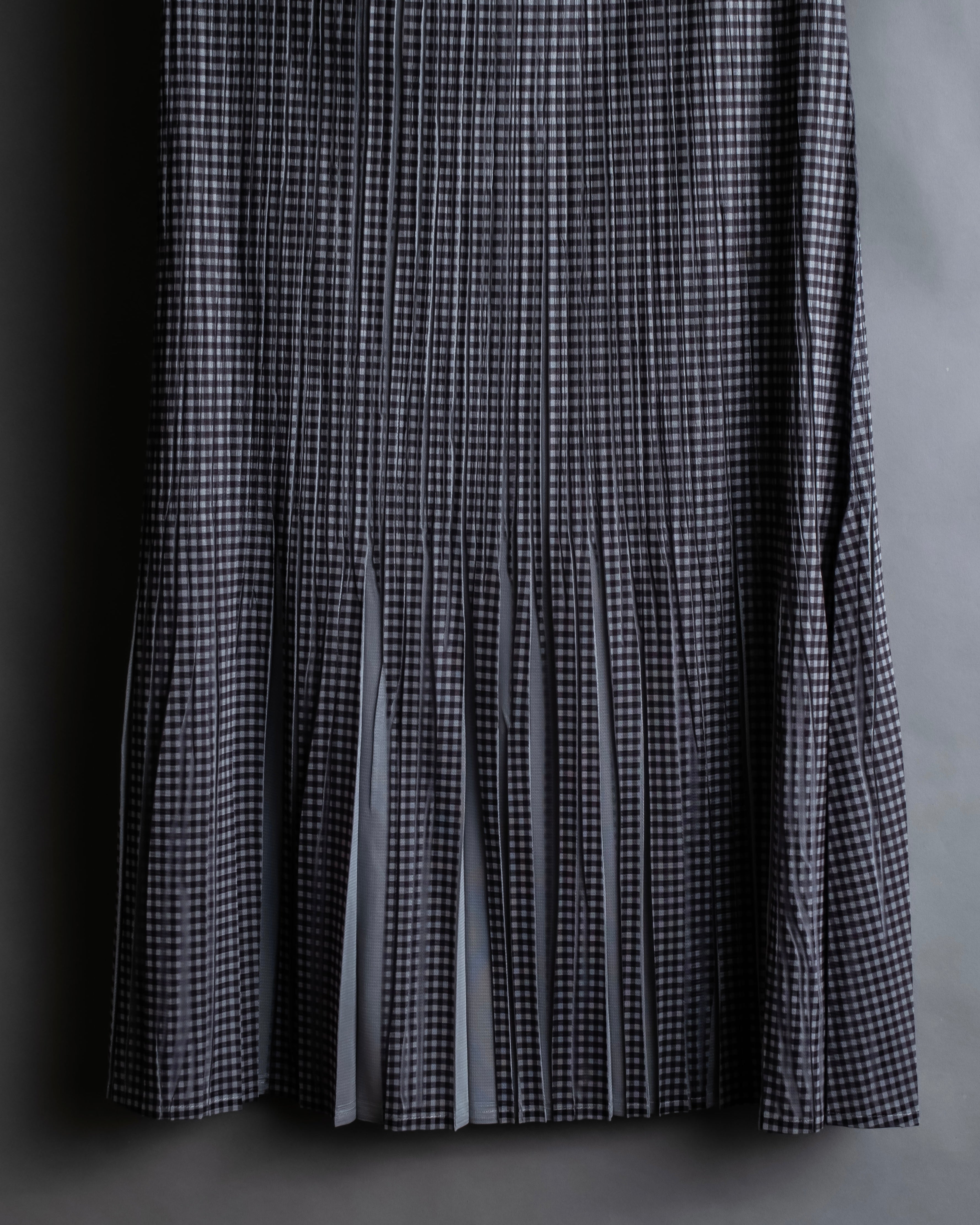 "PLEATS PLEASE ISSEY MIYAKE"
Gingham check sheer combination pleated skirt