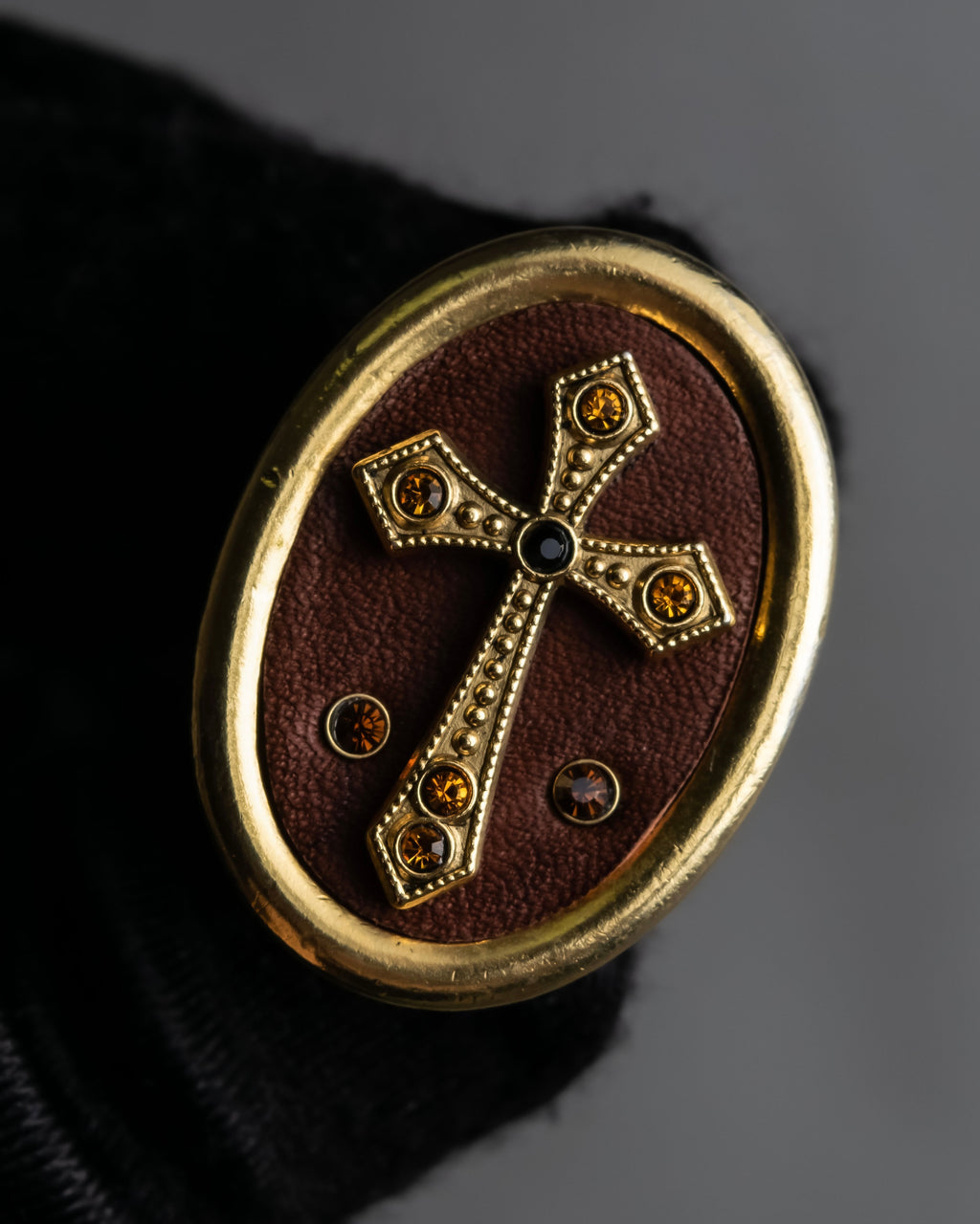"JEAN PAUL GAULTIER" Cross motif leather panel gold ring