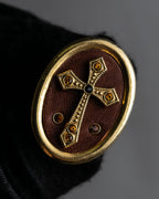 "JEAN PAUL GAULTIER" Cross motif leather panel gold ring