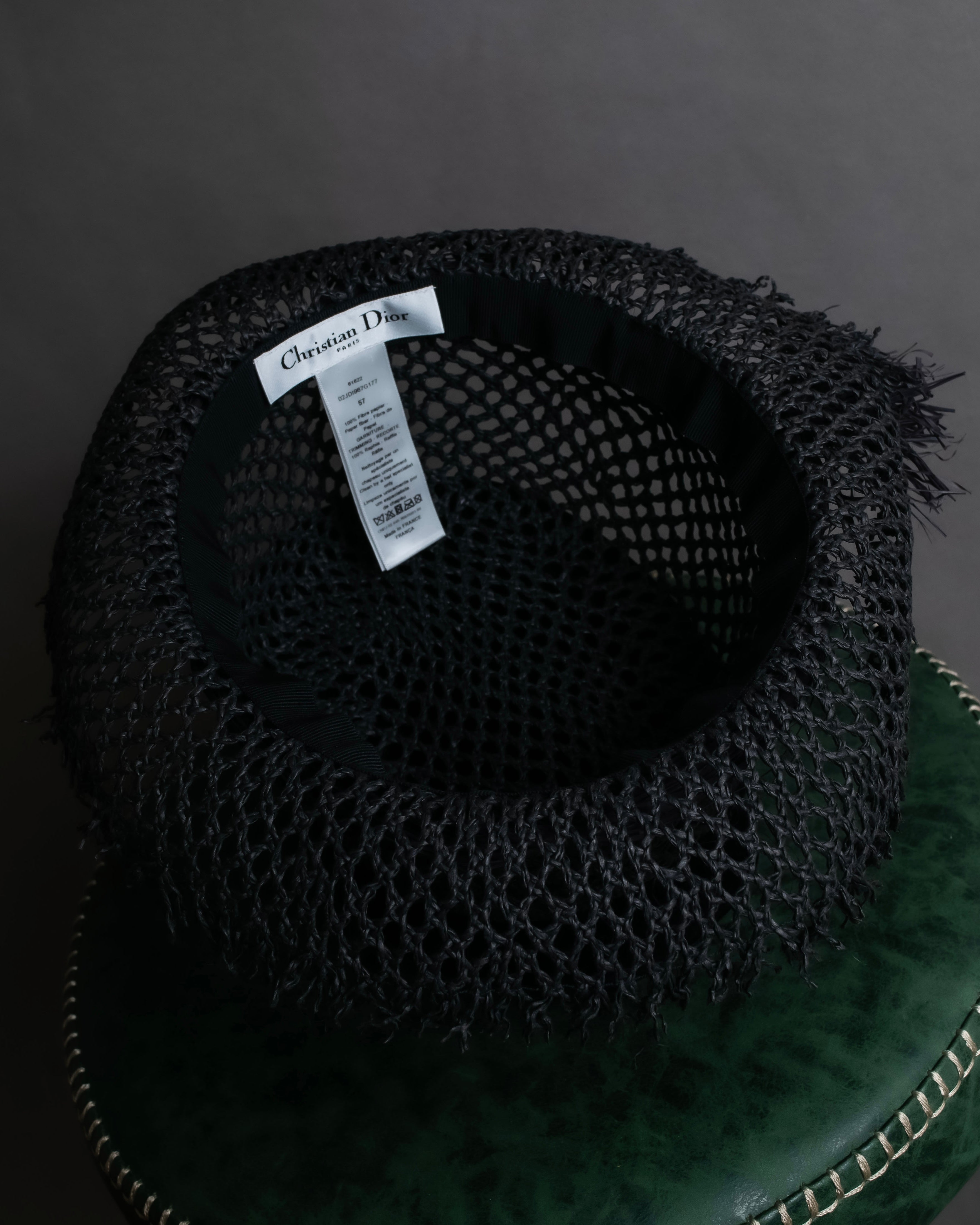 "Christian Dior" Raffia ribbon design paper fiber hat