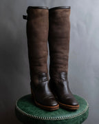 "HERMES" Shearling lining leather combination long boots