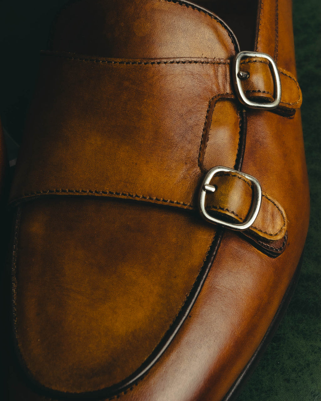 “Berwick 1707” 2010’s Patina aniline leather double monk shoes