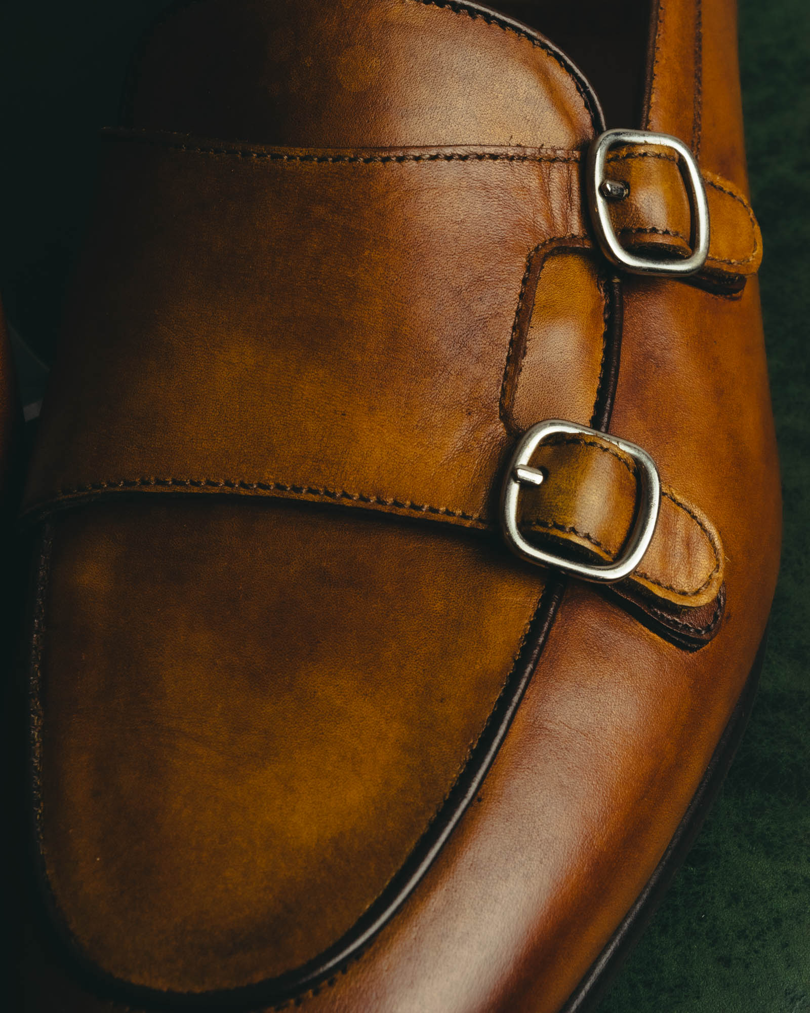“Berwick 1707” 2010’s Patina aniline leather double monk shoes