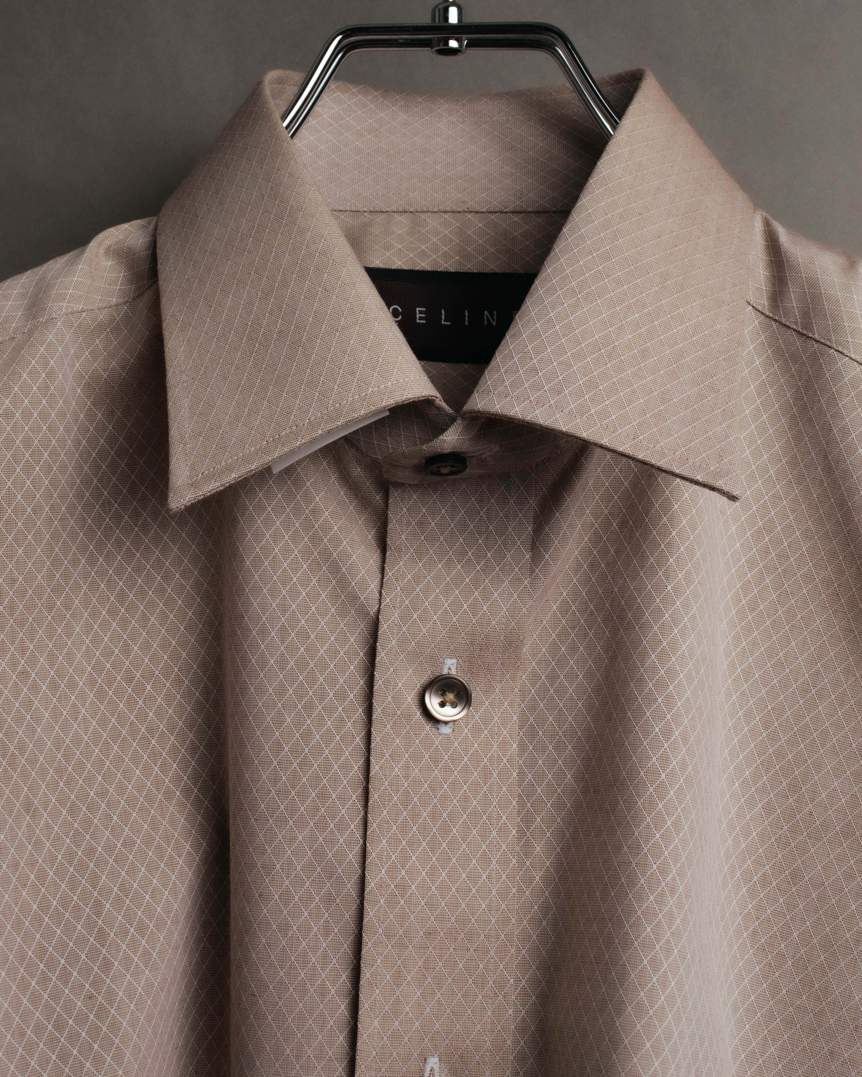 "CELINE" 80's-00's Classic diamond check long sleeve dress shirt