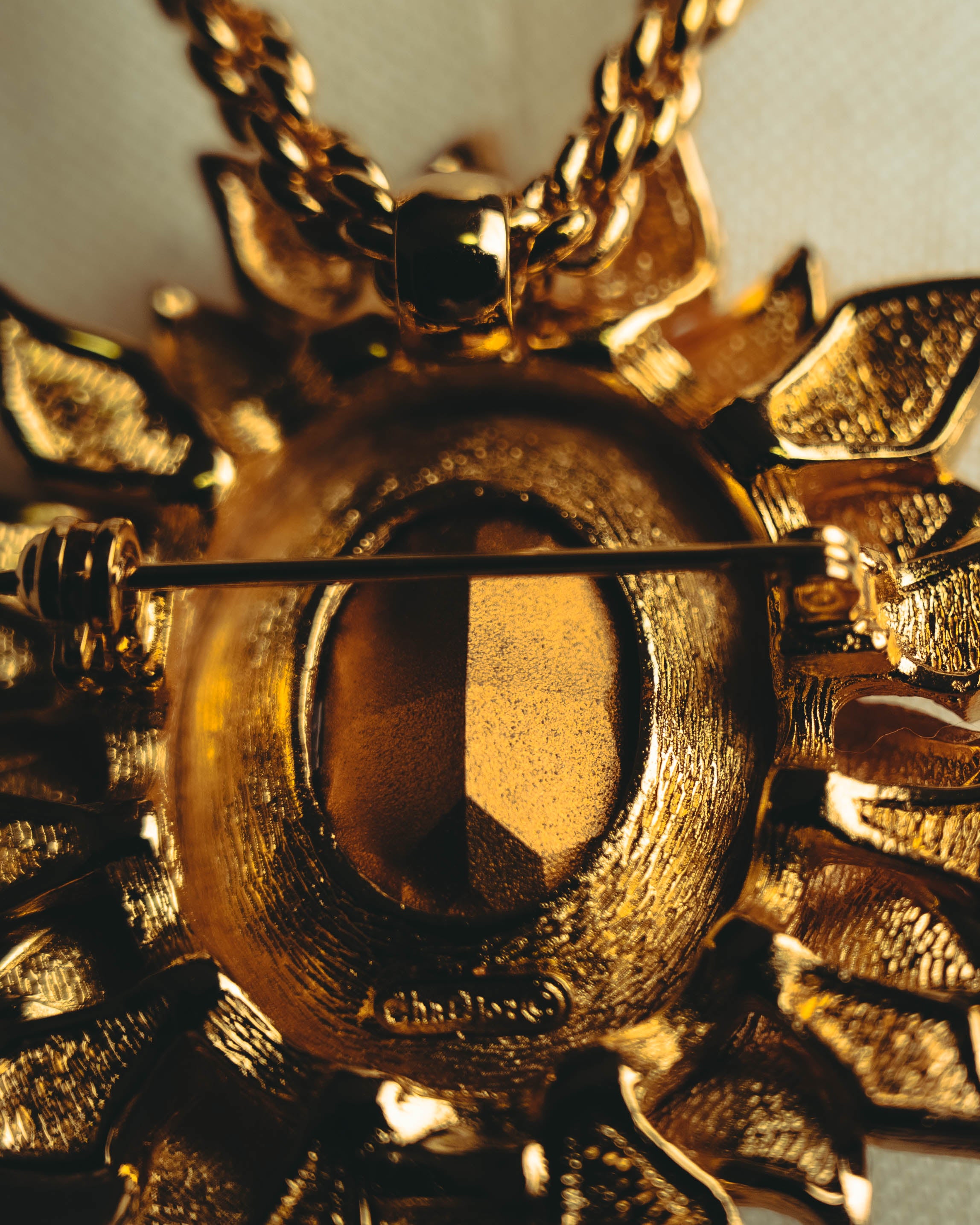 -SPECIAL- “Christian Dior” 80’s-90’s Sunburst amber glass pendant brooch