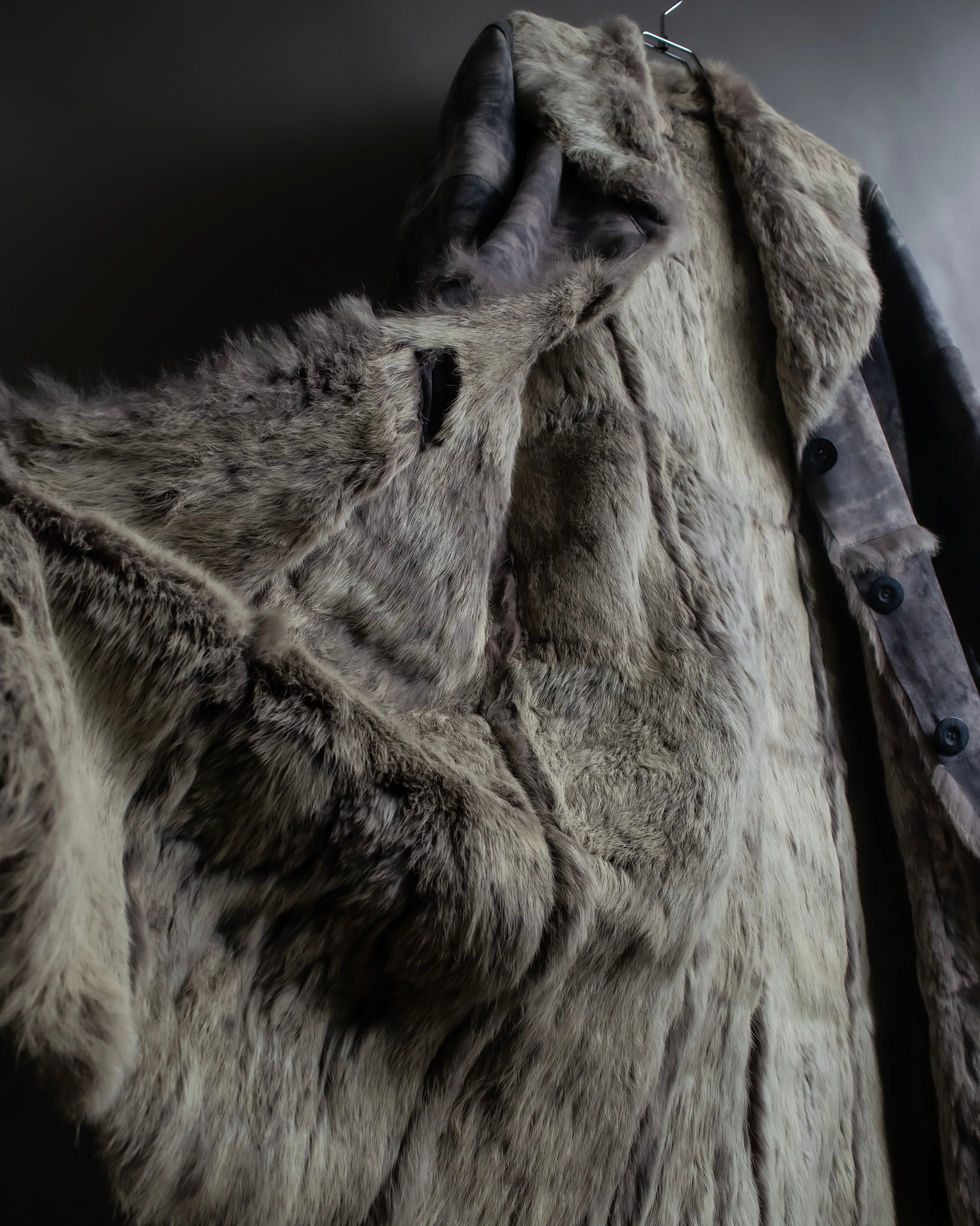 Fur switching design suede long coat