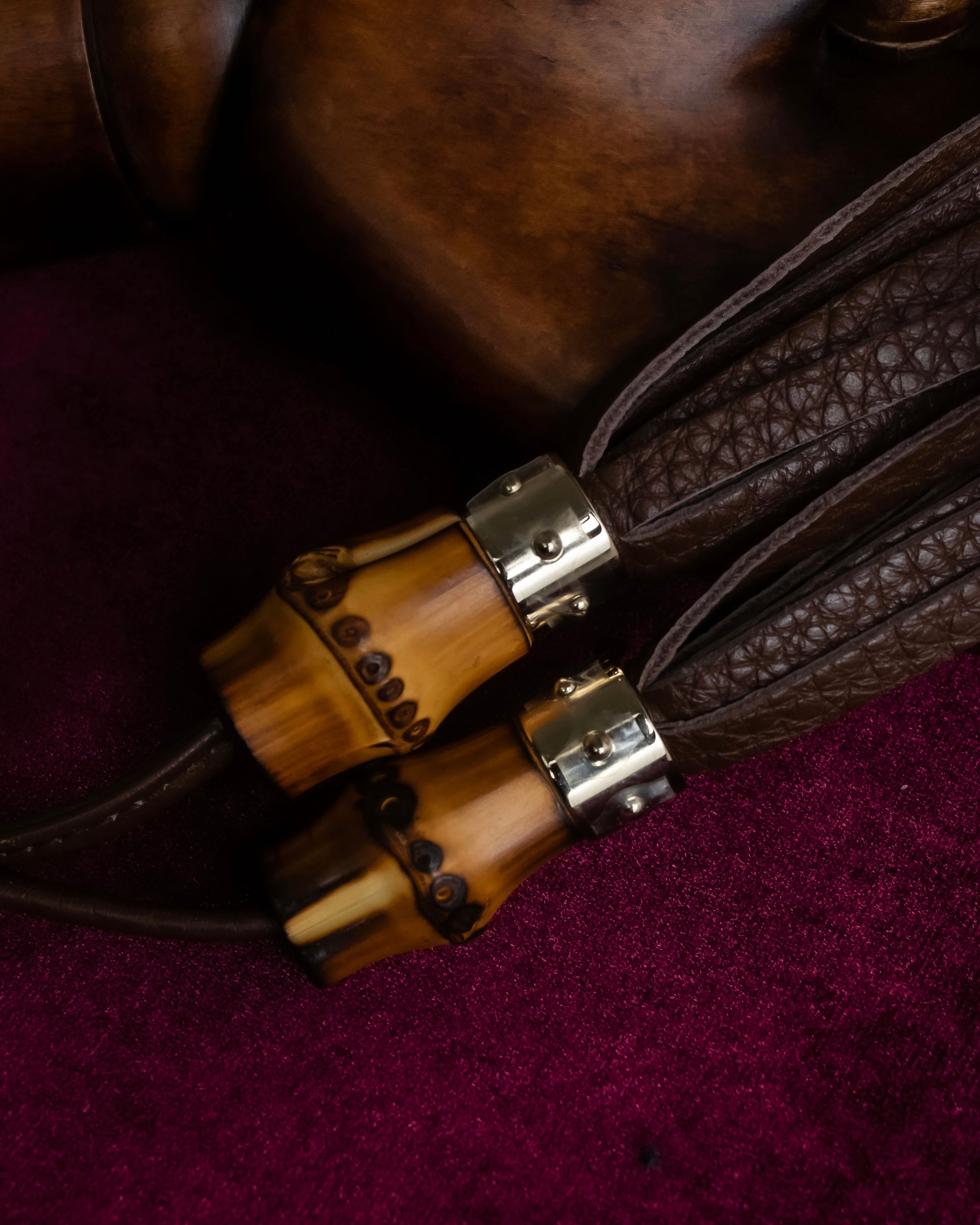 "GUCCI" Bamboo motif leather fringe charm