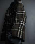 "BURBERRY" Leather switching design check tweed coat