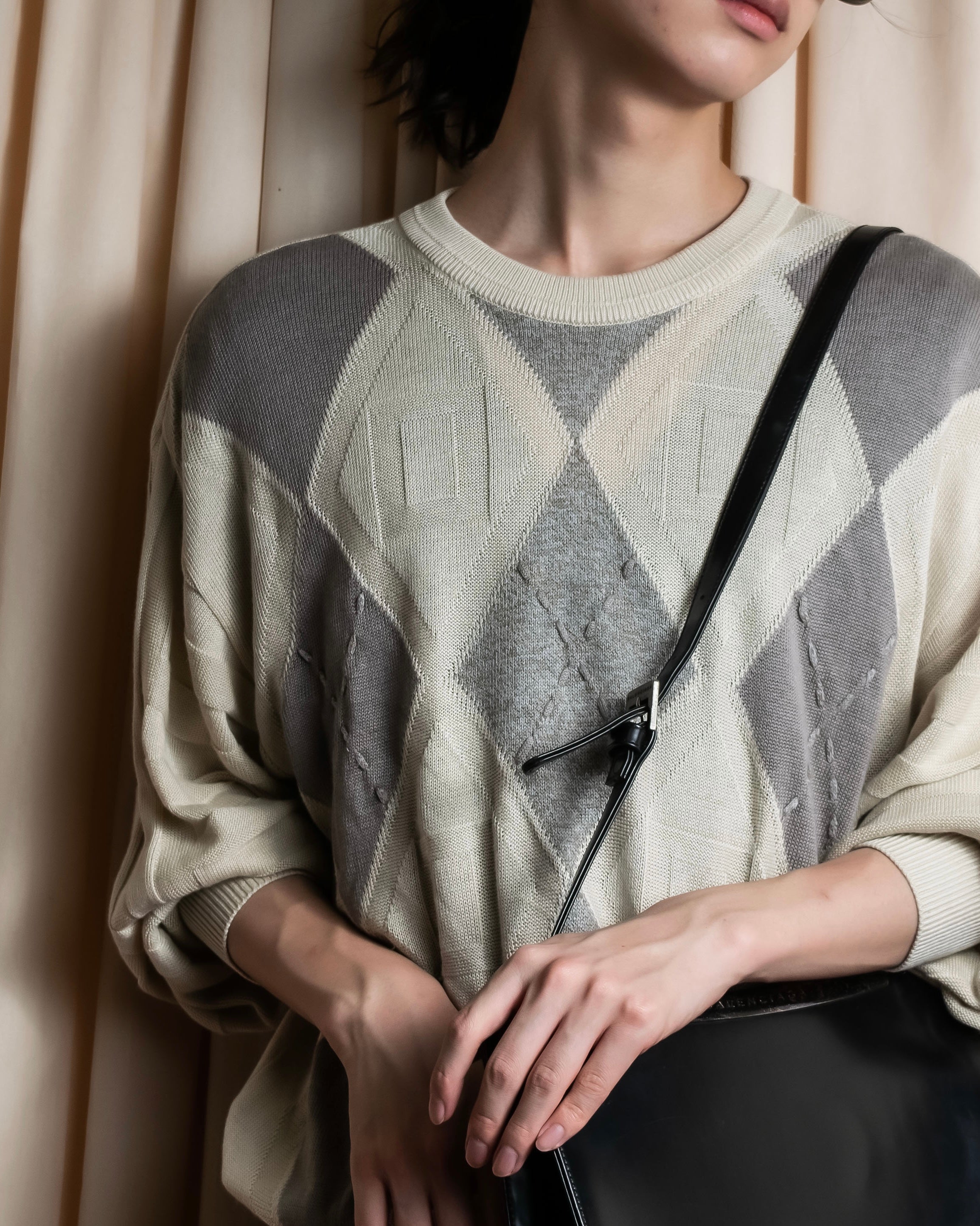 "BALENCIAGA" Diamond pattern argyle twill crew neck knit